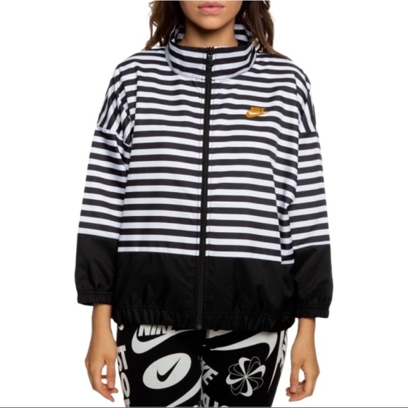 Nike Women's Striped Black and White Bomber Jacket - Picture 1 of 4